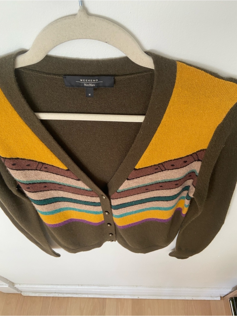 Weekend Max Mara Wool Cashmere Western Intarsia Knit Cardigan size Medium - Picture 4 of 9